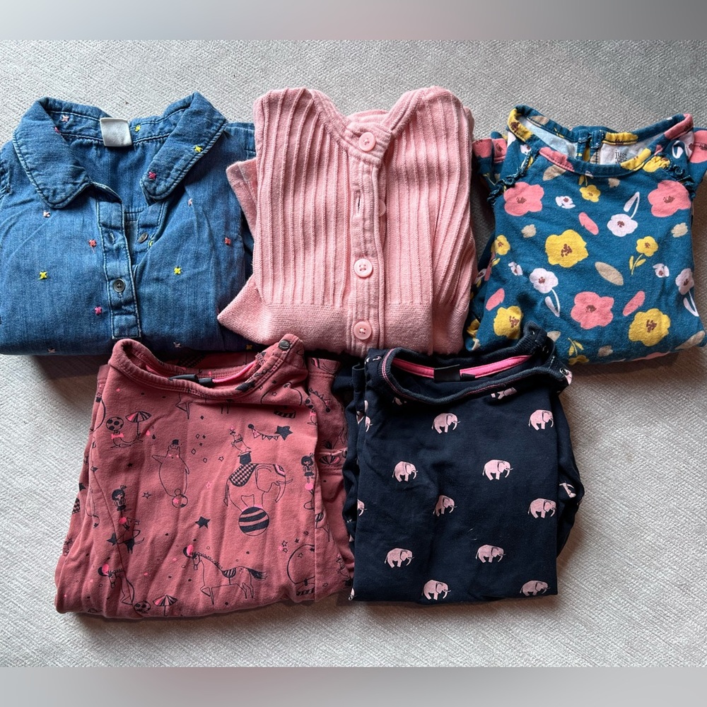 Lot of 5 long-sleeve cotton toddler dresses